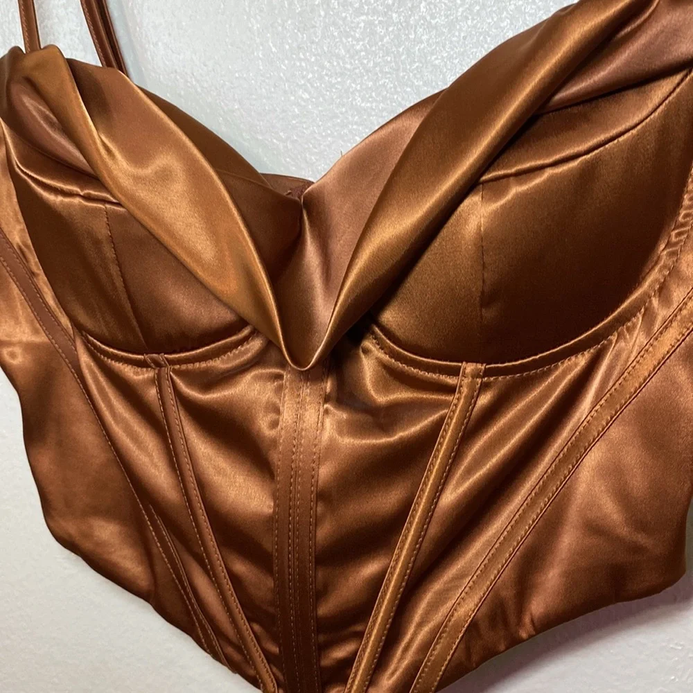 NWOT - BURNT ORANGE SATIN CORSET TOP - Picture 6 of 8